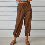 Paloma Delgado | Relaxed Drawstring Cropped Trousers with Button Hem