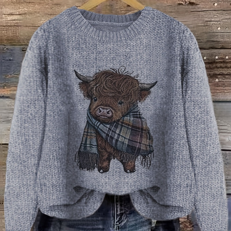 Marjorie Fenwick | Gruby sweter z dzianiny z motywem krowy rasy Highland