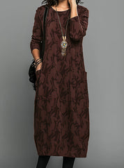 Juliet Carrington | Leaf-Print Midi Dress With Long Sleeves