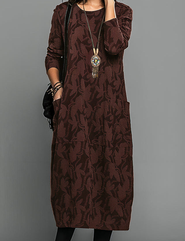 Juliet Carrington | Leaf-Print Midi Dress With Long Sleeves