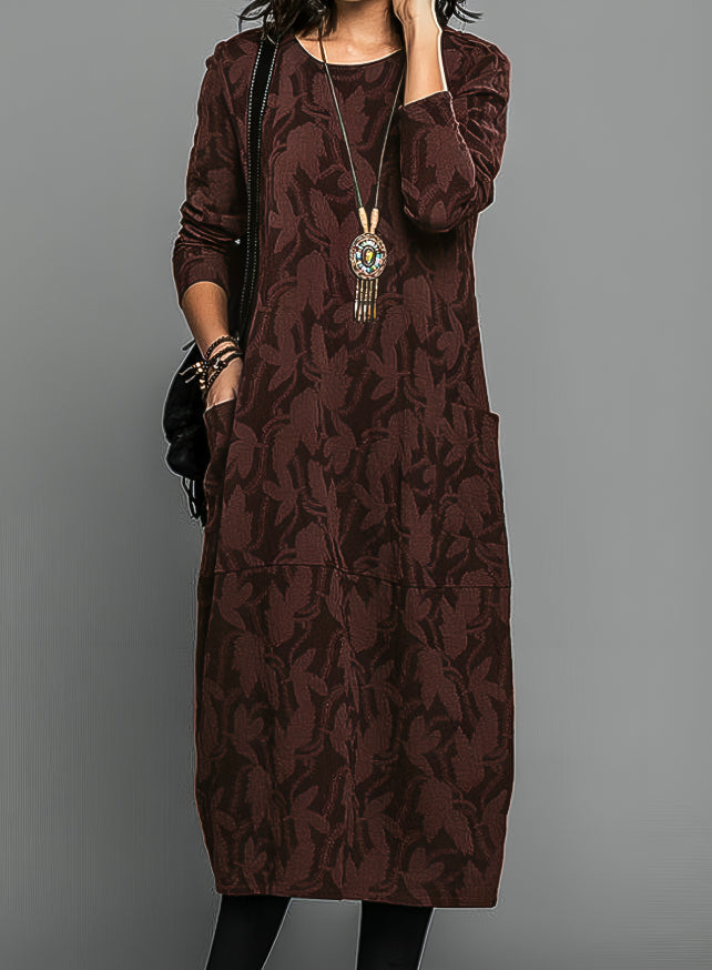 Juliet Carrington | Leaf-Print Midi Dress With Long Sleeves