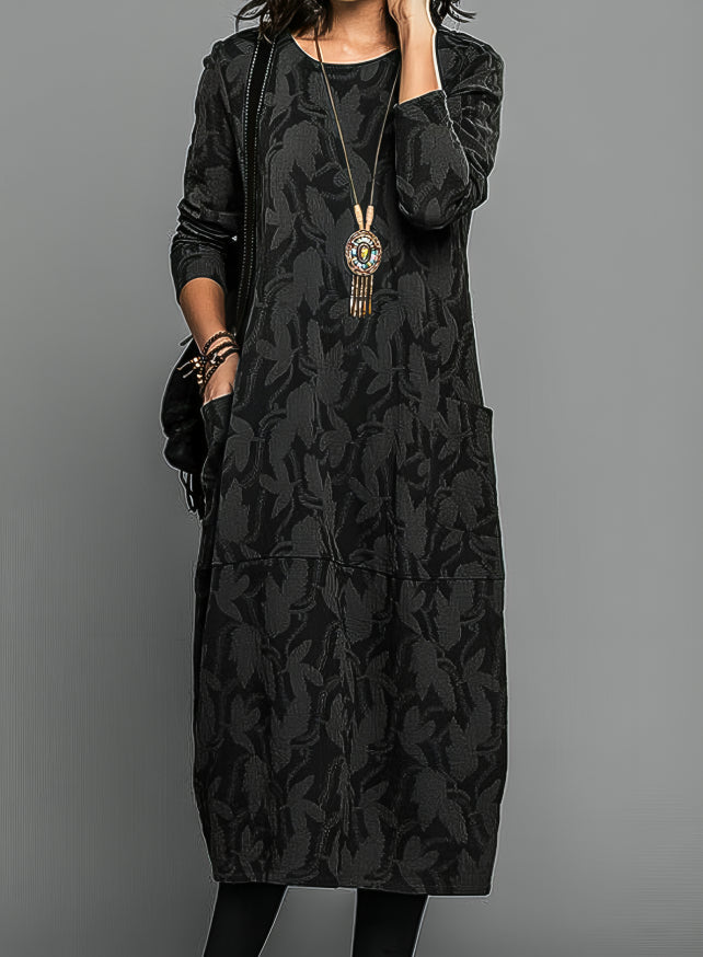 Juliet Carrington | Leaf-Print Midi Dress With Long Sleeves