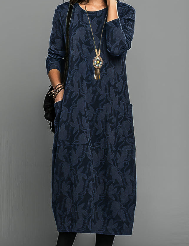 Juliet Carrington | Leaf-Print Midi Dress With Long Sleeves