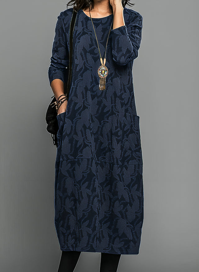 Juliet Carrington | Leaf-Print Midi Dress With Long Sleeves
