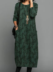 Juliet Carrington | Leaf-Print Midi Dress With Long Sleeves