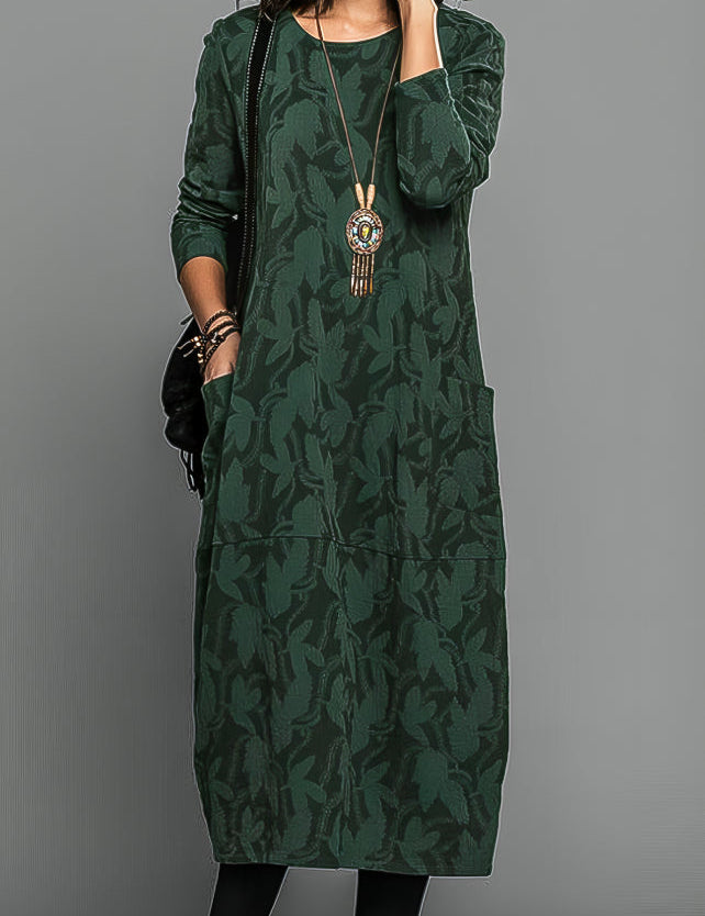 Juliet Carrington | Leaf-Print Midi Dress With Long Sleeves