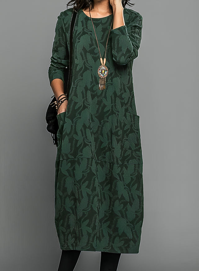 Juliet Carrington | Leaf-Print Midi Dress With Long Sleeves