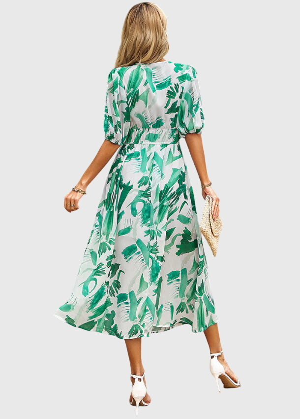 Beatrice Sandford | Floral V-Neck Midi Dress With Smocked Waist