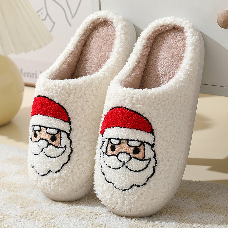 Frosty Cheer | Pantoufles de Noël crème à motif de père Noël pour femmes
