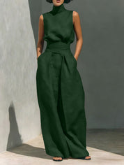 Nadia Serrano | Linen-Look Turtleneck Top & Wide-Leg Trouser Set