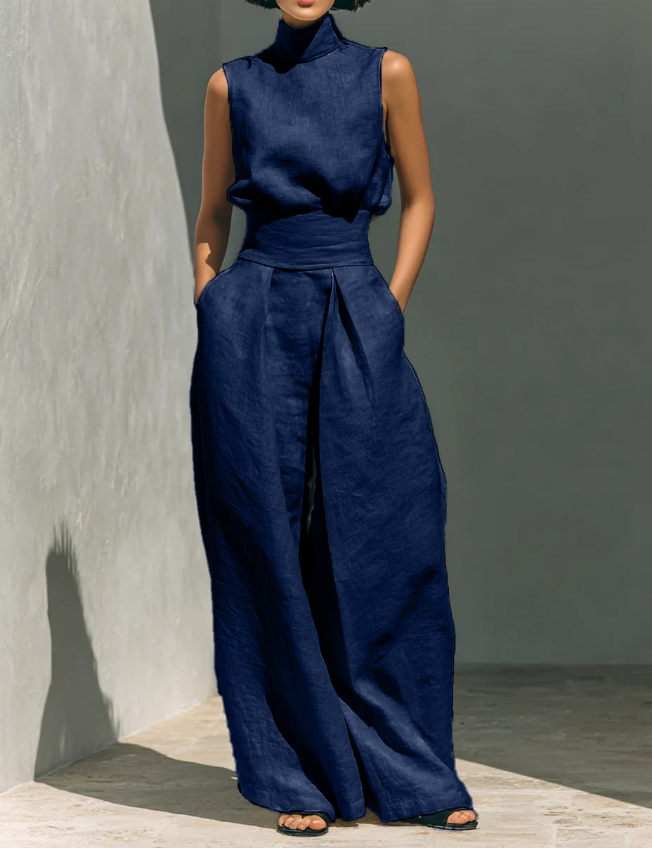 Nadia Serrano | Linen-Look Turtleneck Top & Wide-Leg Trouser Set
