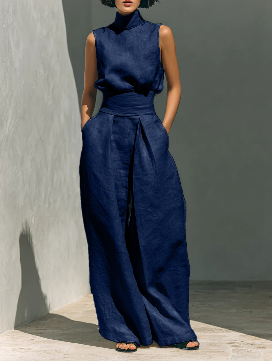 Nadia Serrano | Linen-Look Turtleneck Top & Wide-Leg Trouser Set