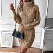 Olivia Smith | Cable Knit Turtleneck Sweater Dress