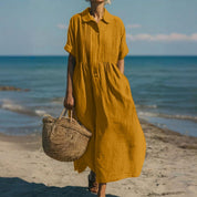 Florence Baker | Elegant Collared Linen Shirt Dress