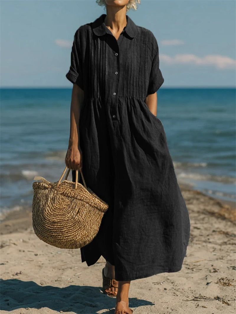 Florence Baker | Elegant Collared Linen Shirt Dress