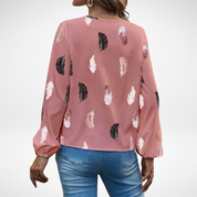 Georgia Marlowe | Feather Print Blouse With Bishop Sleeves