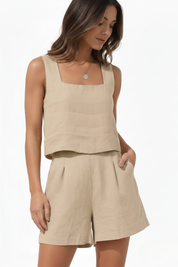 Sabrina Moreau | Linen Two-Piece Set – Sand Beige Coord