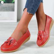 Charlotte Weston | Red Tassel Loafers – Cushioned Comfort Flats