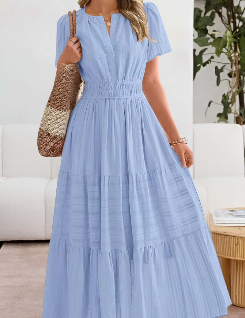 Cecily Harrison | Tiered Flutter-Sleeve Maxi Dress