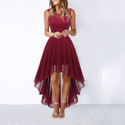 Ophelia Renard | Asymmetrical High-Low Evening Dress in Burgundy Lace