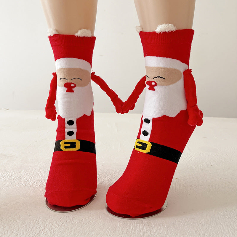 Cocoa Cheer | Chaussettes de Noël rouges magnétiques à motif de père Noël pour femmes