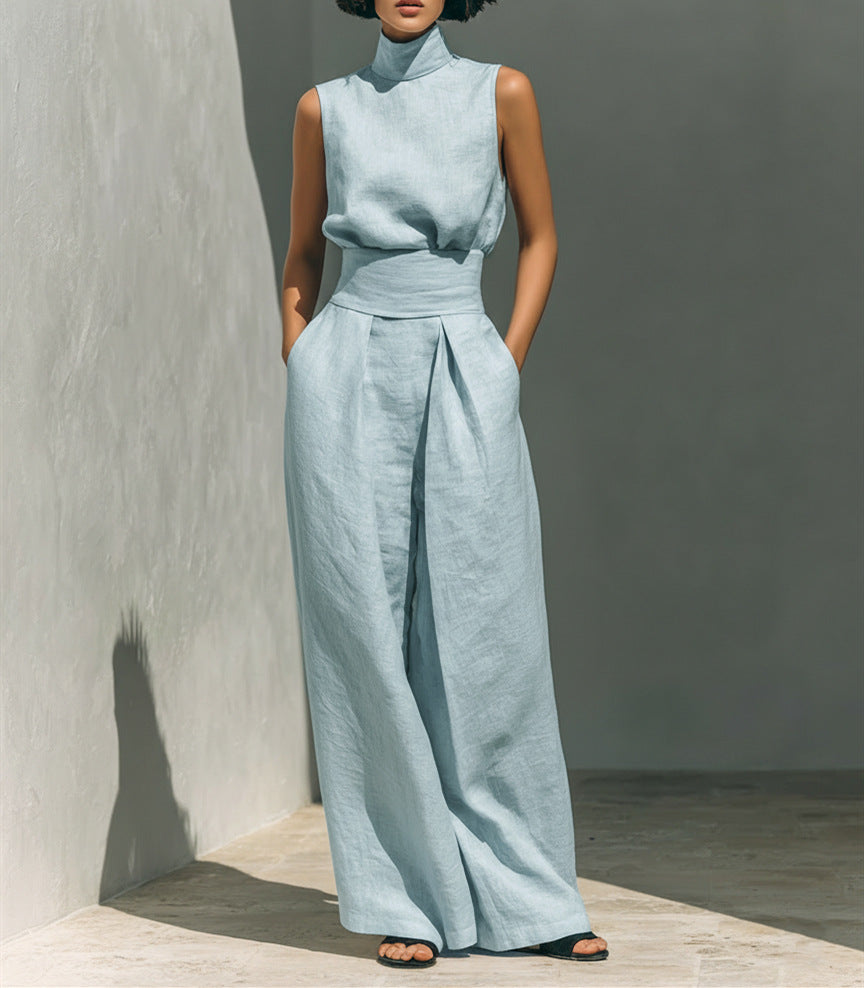Nadia Serrano | Linen-Look Turtleneck Top & Wide-Leg Trouser Set