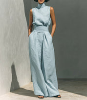 Nadia Serrano | Linen-Look Turtleneck Top & Wide-Leg Trouser Set