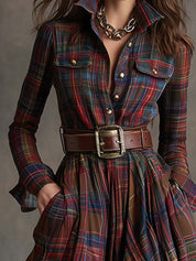 Georgina Thornton | Robe-chemise longue à carreaux tartan avec ceinture