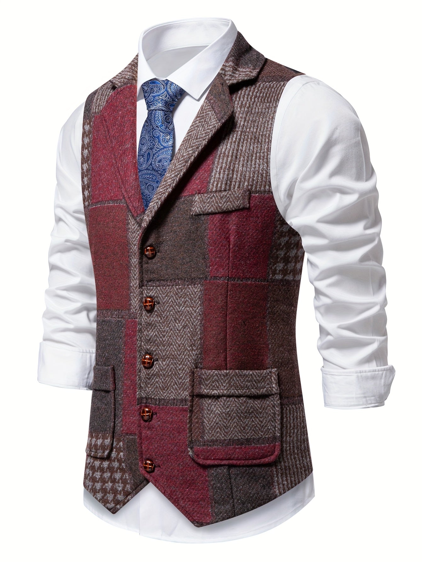 Clarence Whitby | Patchwork Tweed Waistcoat with Herringbone Detail