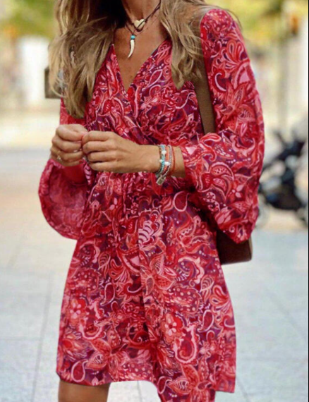 Emma Cooper | Midi šaty v boho štýle s kvetinovou potlačou áčkového strihu