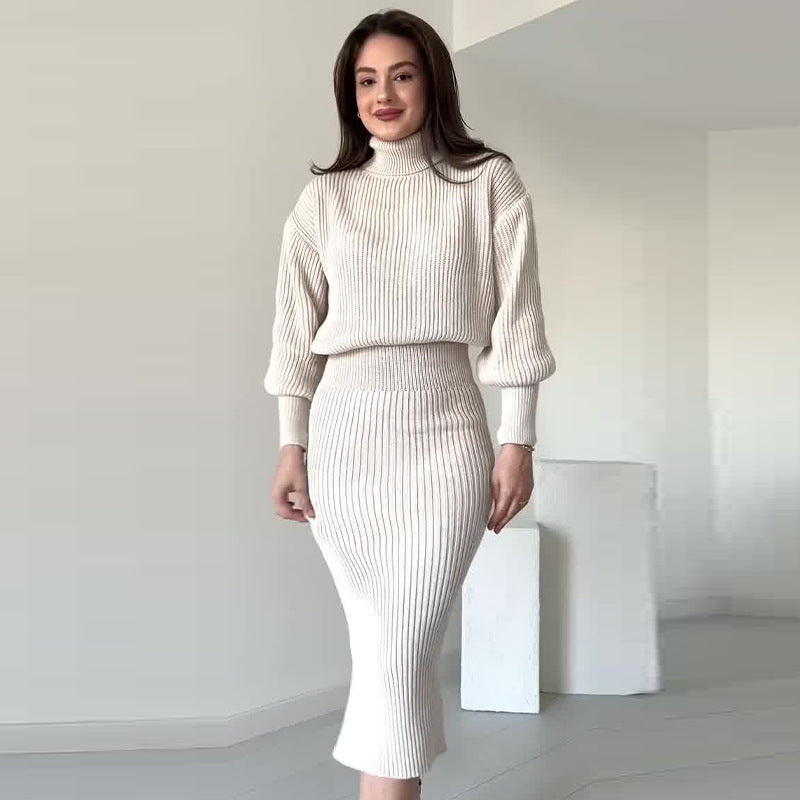 Arabella Scott | Ensemble jupe midi à col roulé en maille côtelée