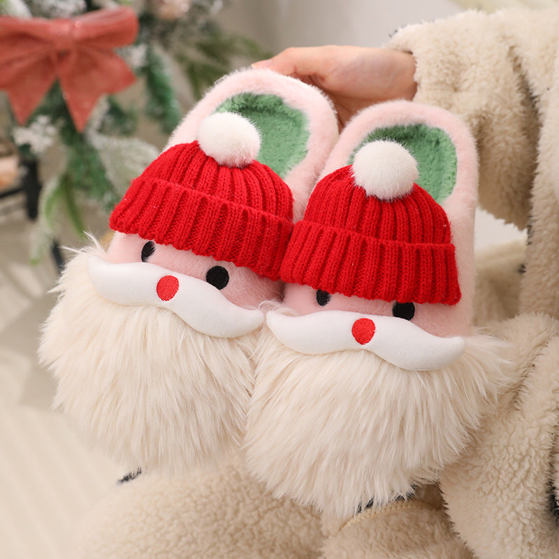 Jingle Bell | Pantoufles de Noël blanches à visage de père Noël pour femmes