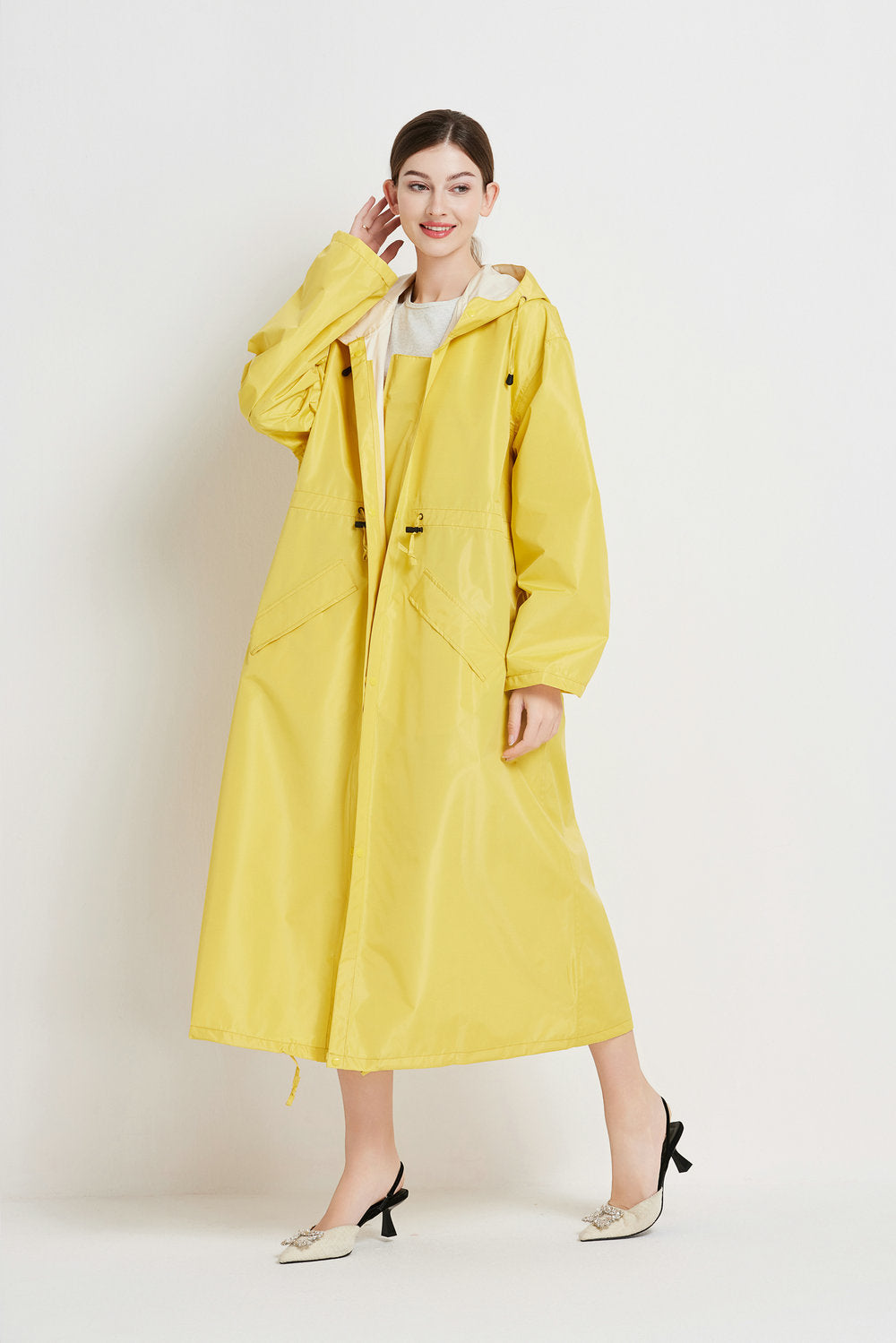Poppy Evans | Imperméable mi-long à capuche pour femme, jaune soleil