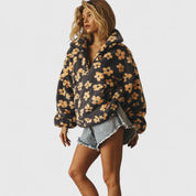 Genevieve Whitlock | Floral Sherpa Fleece Sweater With Half-Zip