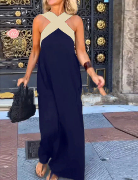 Olivia Brown | Cross-Back Colourblock Maxi Dress