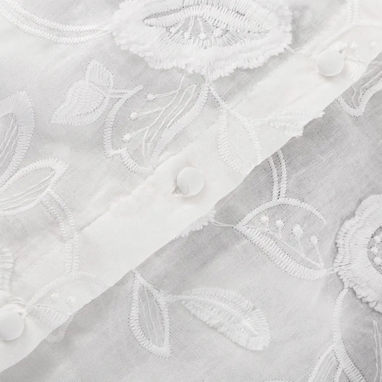 Odessa Lancaster | White Embroidered Shirt & Shorts Set