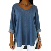 Saoirse Callahan | Washed Denim V-Neck Tunic Top with Side Splits