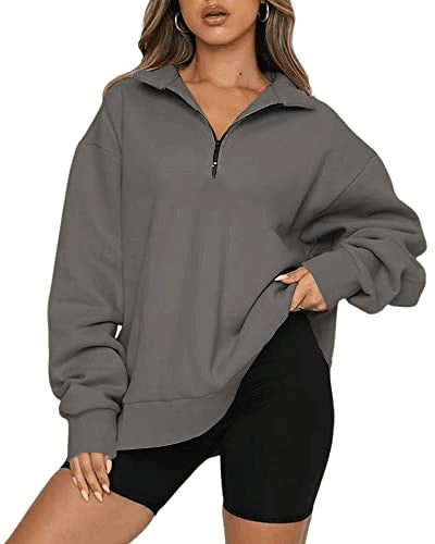 Harriet Fenwick | Oversized Blue Zip-Neck Sweatshirt
