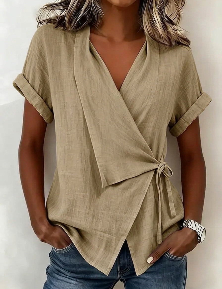 Camille Rousseau | Linen Wrap Blouse with Tie Waist
