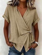 Camille Rousseau | Linen Wrap Blouse with Tie Waist