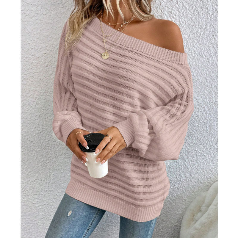 Matilda Green | Off-Shoulder Ribbed Knit Sweater
