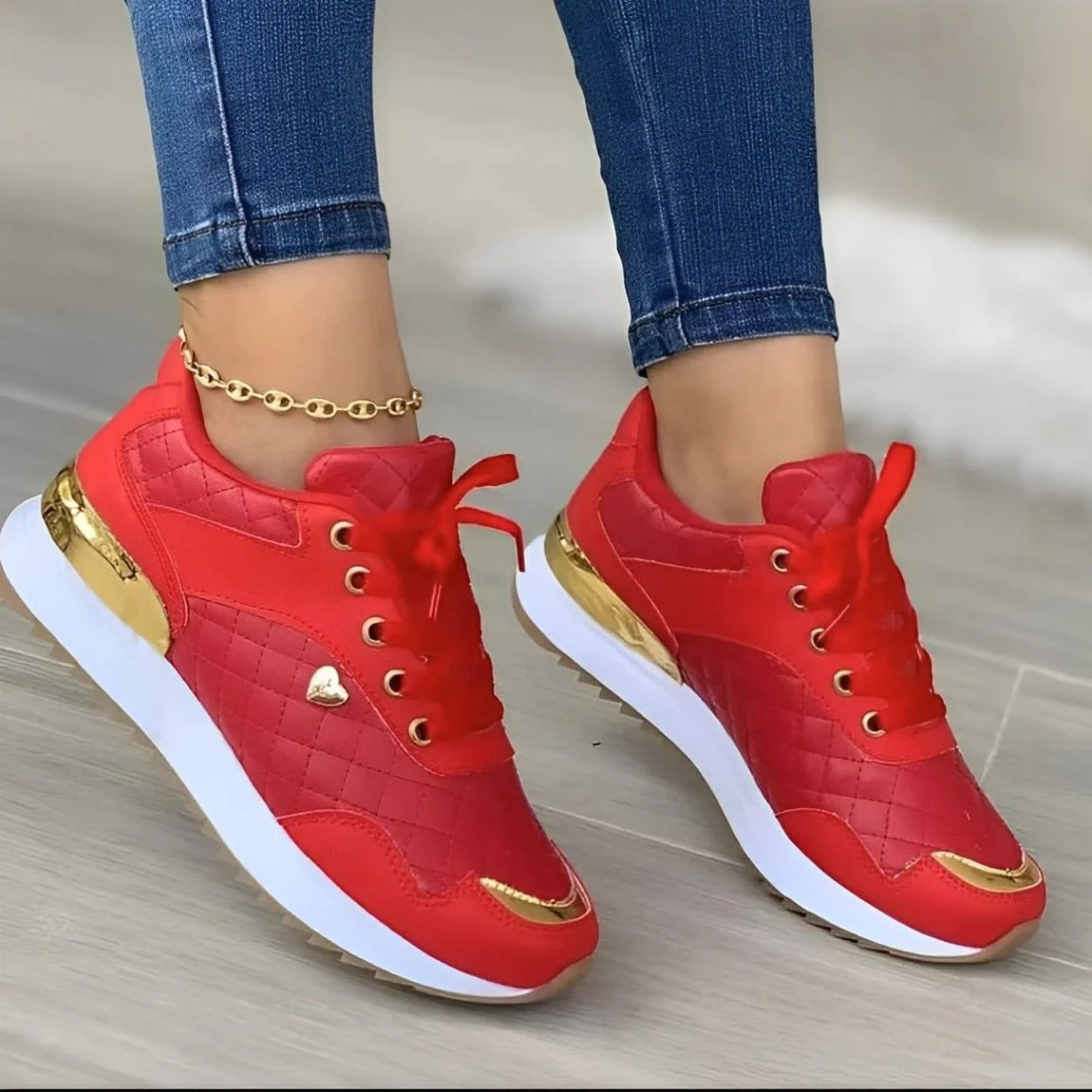 Rosie Blackwood | White & Gold Fashion Sneakers with Heart Detail