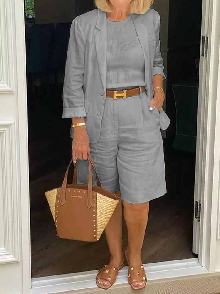 Charlotte Devereux | Effortless Linen Blazer & Shorts Set For Women