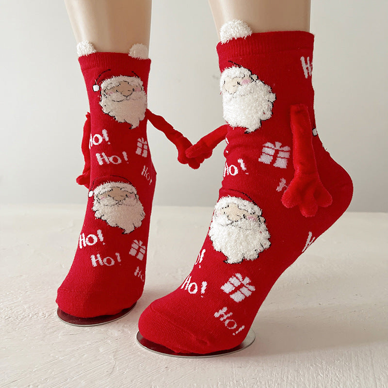 Cocoa Cheer | Chaussettes de Noël rouges magnétiques à motif de père Noël pour femmes