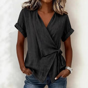 Camille Rousseau | Linen Wrap Blouse with Tie Waist