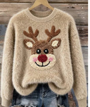 Snow Cheer | Pull de Noël à imprimé Père Noël Rose pour femmes