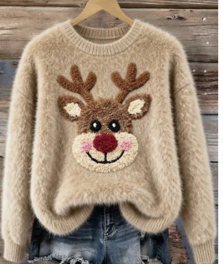 Snow Cheer | Pull de Noël à imprimé Père Noël Rose pour femmes