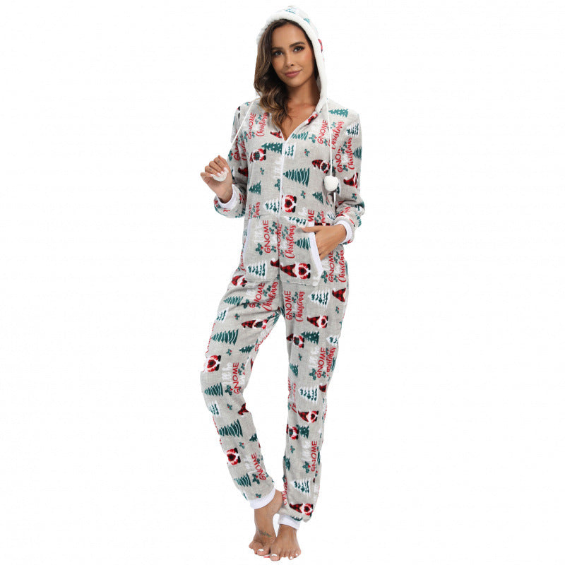 Combinaison de Noël à capuche Gris imprimée pingouin Snowy Paws pour femmes