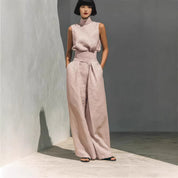 Nadia Serrano | Linen-Look Turtleneck Top & Wide-Leg Trouser Set