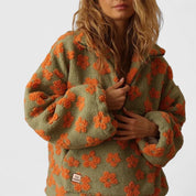 Genevieve Whitlock | Floral Sherpa Fleece Sweater With Half-Zip